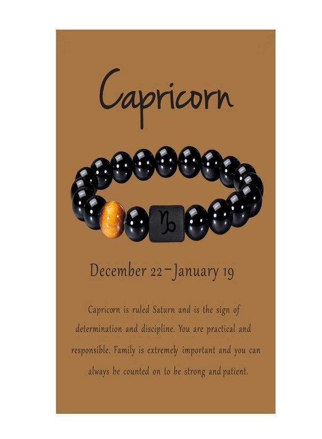 VLINRAS Zodiac Capricorn Bracelet for Men Women Capricorn Gifts Natural Black Onyx Stone Zodiac Charm Bracelet Constellation Horoscope Jewelry - Image 1